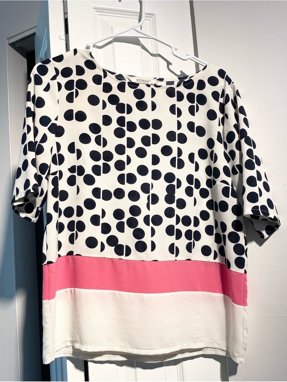 Vitrin Polka Dot Blouse with Pink Stripe
